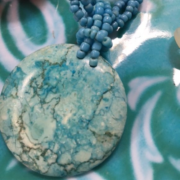Turquoise ,NWOT, Stone,  Pendant with seed beads - Picture 1 of 5